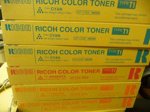 ricoh type t1, 6 toner cartridges, 2 yellow, 1, magenta, 3, cyan