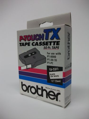 New-Brother P-Touch TX2311 - 1/2 Black on White for PT-8000, PT-PC, PT-30/35