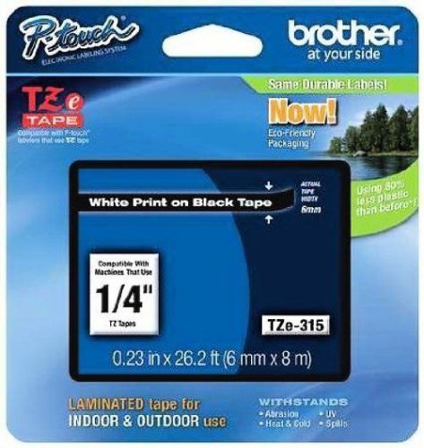 Brother 1/4&#034; Laminated White on Black Tape (1/Pkg) (26.2 Ft.) For use in TZ