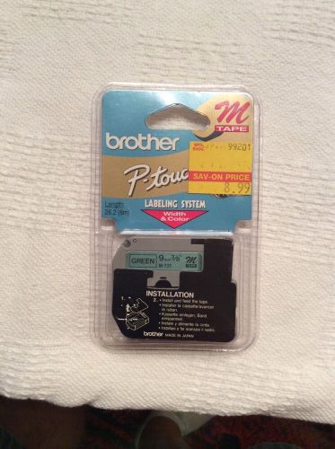 Brother P-Touch M-721 BLACK PRINT GREEN TAPE 3/8&#034;  012502053200 KM 721 9MM M