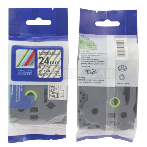 1pk transparent on black tape label for brother p-touch tz tze 151 24mm 1&#034; for sale