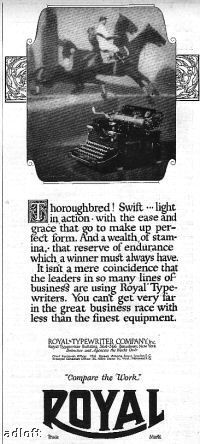 1922 Royal Typewriter Thoroughbred Horse photo vintage print ad