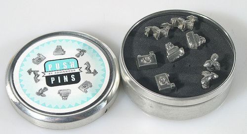 Photographic push pins set of 2 with original tin box for sale