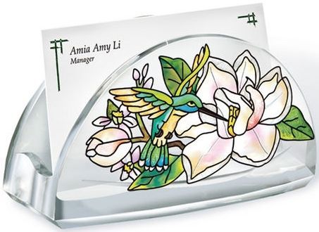 Amia STILL MAGNOLIAS Painted Acrylic Business Card Holder 4.5 x 1.75 x 2.25