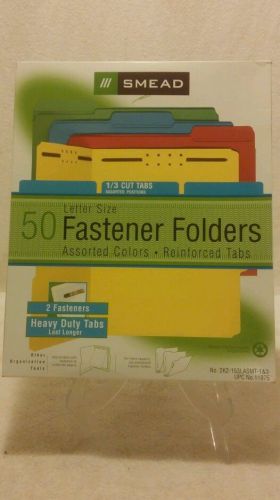 Smead 11975 Top-Tab Fastener File Folders, 1/3 Cut, Letter, 50/BX, Asst. Colors