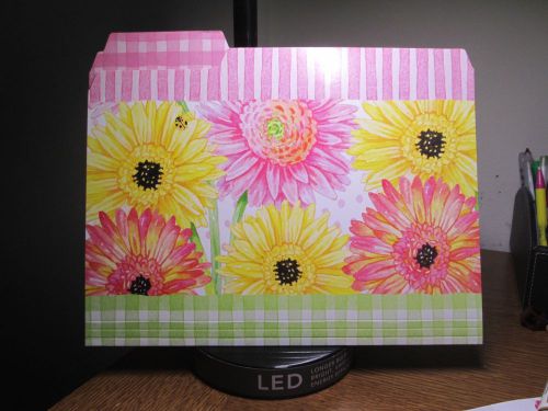 12 LETTER SIZE FILE FOLDERS 4 EACH OF THREE DESIGNS DAISY&#039;S PINK, YLLW GRN