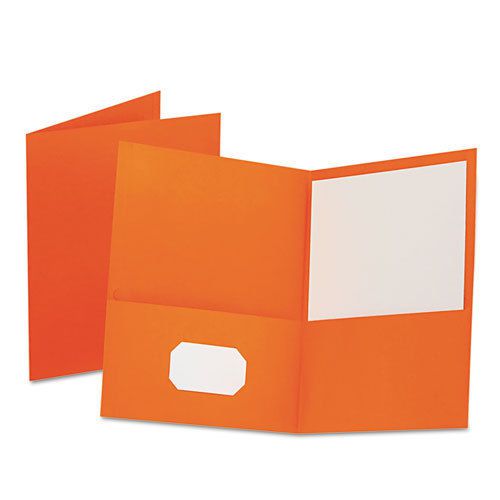 Twin-Pocket Folder, Embossed Leather Grain Paper, Orange