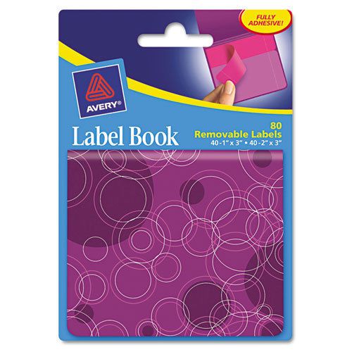 Avery Removable Label Pad Books, 1 X 3 Magenta &amp; 2 X 3 Purple, Purple Circles, 8