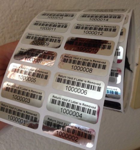 5,000 numbered upc tamper evident foil silver chrome security label sticker seal for sale