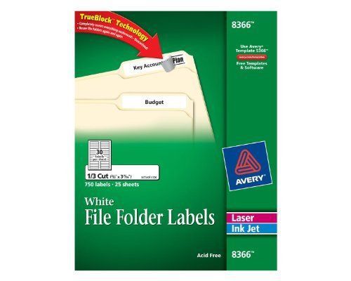 Avery Filing Label - 0.66&#034; Width X 3.43&#034;, 0.33&#034; Length - 750 / Pack - (ave8366)