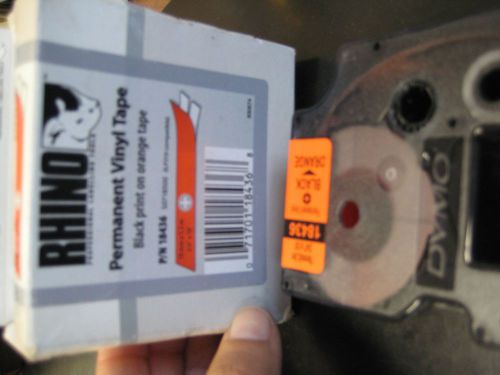 Rhino Dymo 18436 Permanent Vynyl Tape Black Print on Orange Type