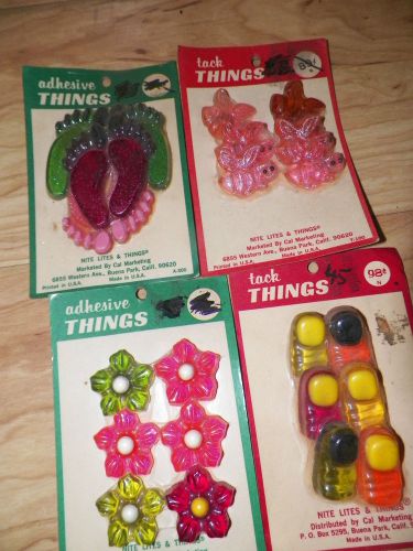 Vintage Adhesive &amp; Tack Pins Push Things Pink Bees Flowers Feet Foot Prints