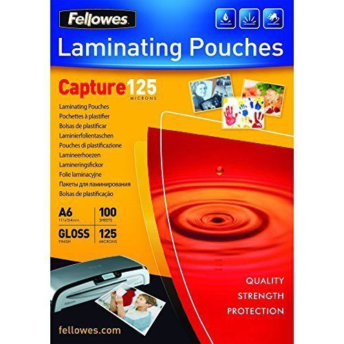 Fellowes capture a6 125 micron glossy laminating pouches (pack of 100) for sale