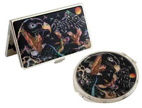 Nacre eagle Business card holder case Makeup compact mirror gift set #71