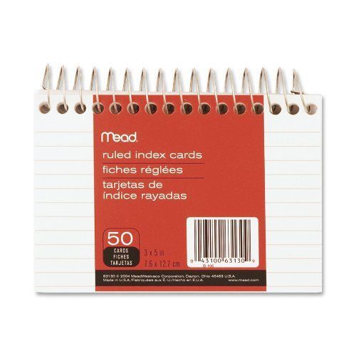 NEW Mead Wirebound Ruled Index Cards, 3 X 5 Inches (63130)