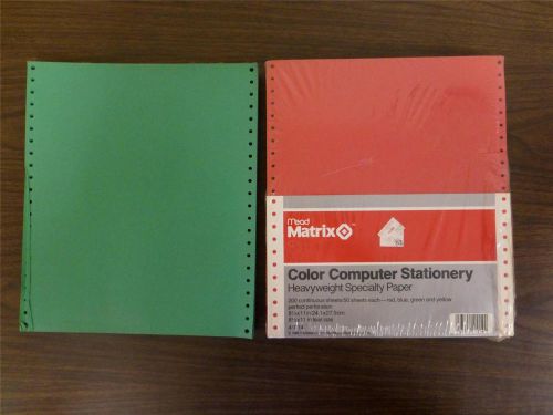 Mead Dot Matrix Color Paper Perforated 8.5X11 300+ Sheets Green Yellow Red Blue
