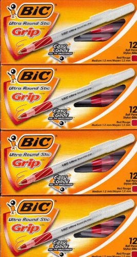 4 Boxes_12 CT Bic Ultra Round Stic Grip_Red_13889 GSMG11