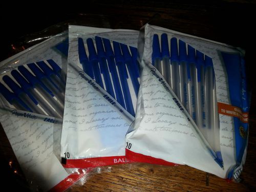 (3) Papermate &#034;Eagle&#034; 10 Capped Ball Point Pens BLUE - MEDIUM (30 pens total)