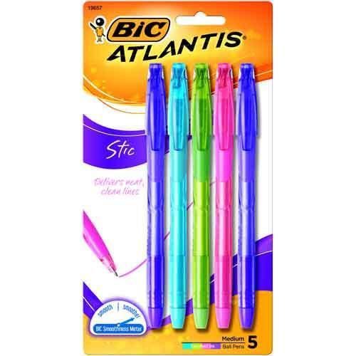 BIC Atlantis Ball Point Stick Pens 1.2mm Fashion Colors 5 Count