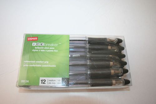 New Staples ICE Breaker Ballpoint Stick 12pcs Pens Medium 1.0mm Black # 20134