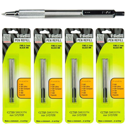Zebra F-701 Ballpoint Pen, Black Ink 0.7mm With 4 Packs 85512 F Refills