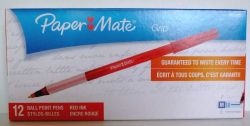 Paper Mate Grip Ballpoint Pens Medium 1.0 mm, Red Barrel, 12-Pack