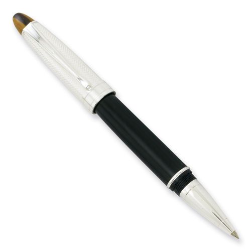 Charles Hubert Black and Silver-tone Tiger&#039;s Eye Rollerball Pen