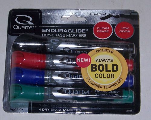 Quartet EnduraGlide Dry-Erase Markers, Chisel Point, Assorted Colors, Pack of 4