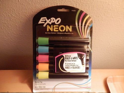 EXPO Neon Dry Erase Markers Bullet Tip Low Odor Ink Pack of 5-NEW