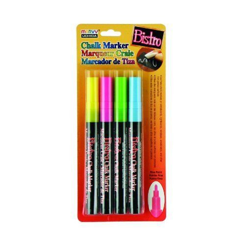 Uchida  482-4A  4 Piece Bistro Fine Line Chalk Marker Set  Fluorescent Colors