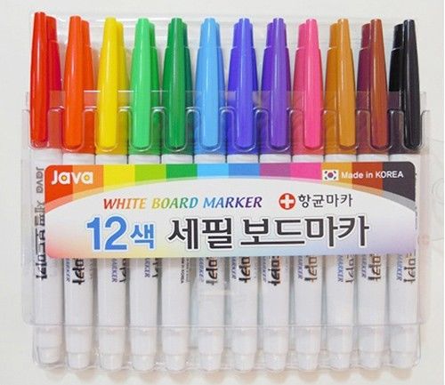 Java Fine Nib White Board Marker Pen 12 Color Antimicrobial Protected Dry Eraser