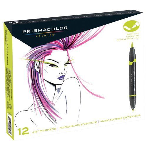 Prismacolor premier double ended brush tip and fine tip markers  12 primary colo for sale