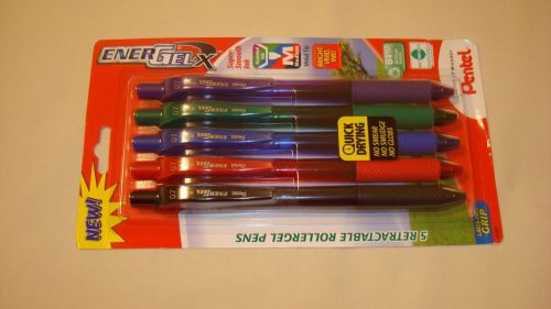 Pentel EnerGel-X Retractable Rollergel Pen, Med Pt, Metal Tip (5pack) Assorted