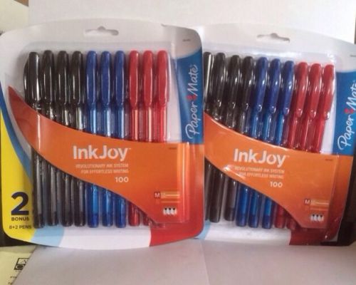 2-PAPER MATE INK JOY 8 PACK Black/Blue/Red INK MEDIUM POINT PENS + 2 Bonus Pens