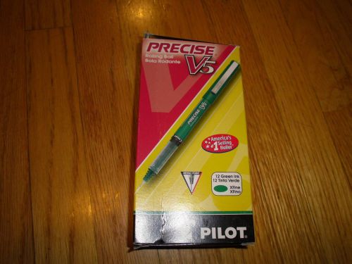 New ! 12PK Pilot Precise V5 Needle Rollerball Pen, Extra Fine Point, Green 25104