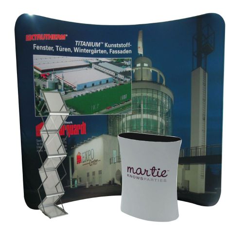 Tension fabric tradeshow package 8.2 w/ podium counter + custom print for sale