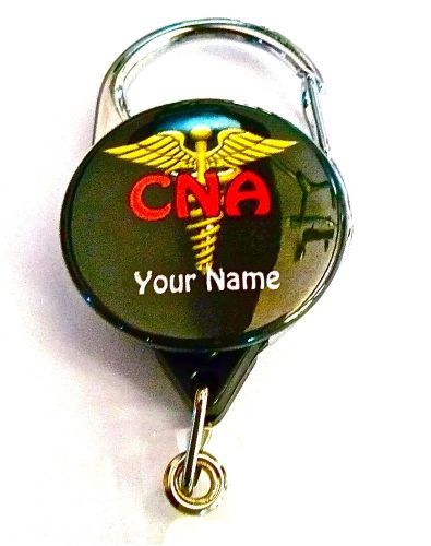 Cna caduceus carabiner id badge holder retractable reel keys,nurse,doctor tech for sale