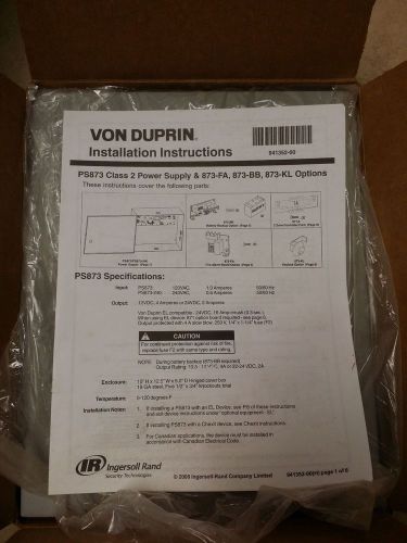 Von Duprin PS873 Class 2 Power Supply