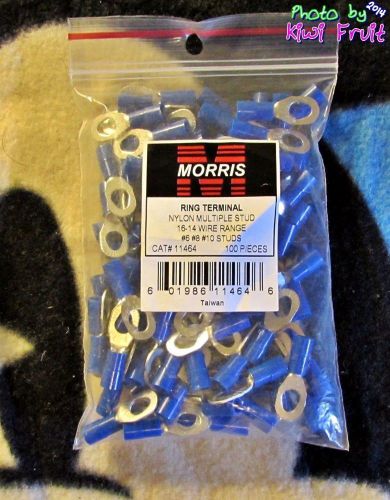 100 pc Morris Products 11464 Insulated Ring Terminal, Multiple Stud, Blue, 16-14