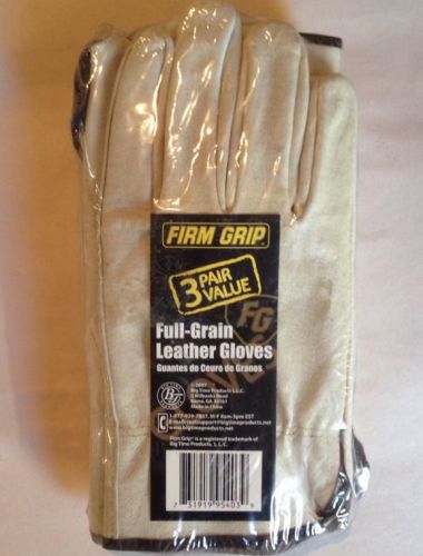 Firm Grip Full Grain Leather Gloves (3-Pairs) Mens Size