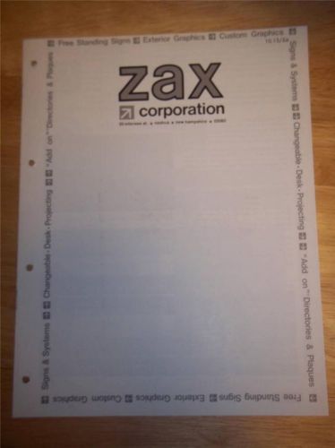 Vtg Zax Corp Catalog~Sign Products/Exterior Graphics/Signage/Plaques