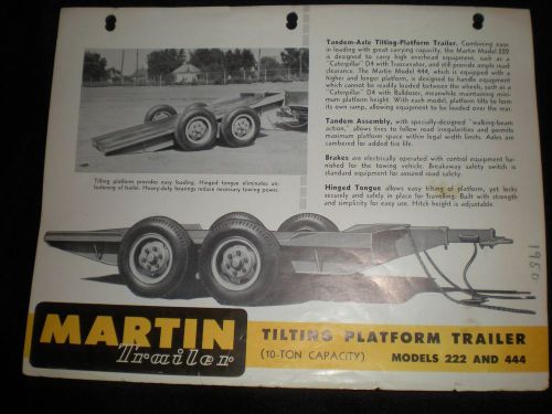 MARTIN TRAILER brochure 1950 Models 222 and 444 tilting platform trailer