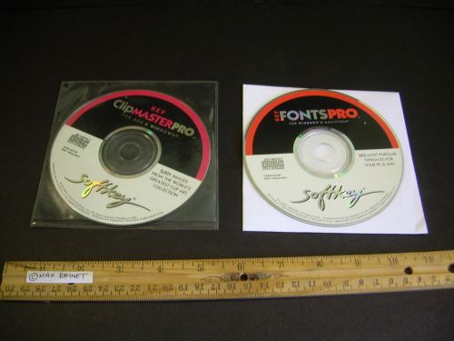 2 softkey cd-rom set 303 fonts pro + clip master pro 5001 clips dos + windows for sale