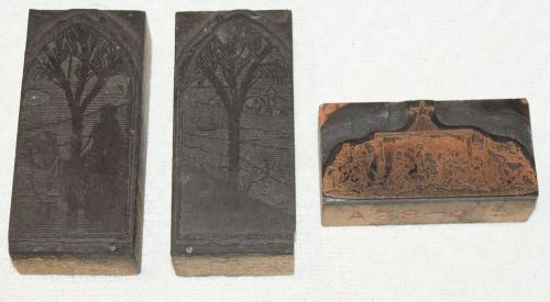 3 Vintage Christmas Letterpress Printers Blocks, Nativity, Wiseman &amp; Bethlehem