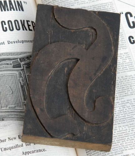 HUGE &#034;H&#034; blackletter 7.09&#034; handcarved woodtype printing block letterpress ABC