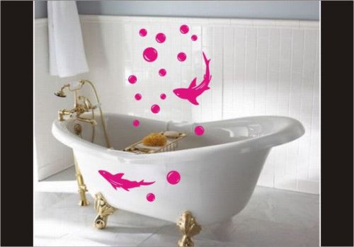 2X Nice 2Fish&amp;15Bubbles(0.8 &#034;to2&#034;Each Bubbles) Bathroom,ToiletWallVinylSticker32