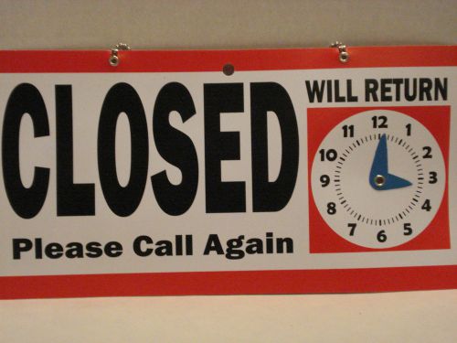 Business Open Closed Sign With Will Return At Clock Professional Store Shop NEW!