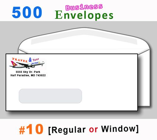 Print 500 Business Envelopes [24 lb.] 1 or,2,3,4 Color  * Lines Or Simple Design