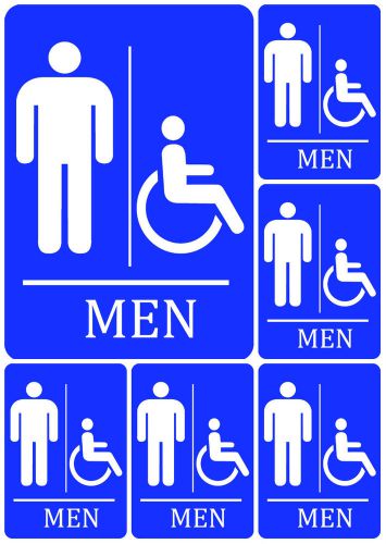 Blue Handicap Wheelchair Accessible Men Bathroom Restroom Sign Man s100 6 Pack