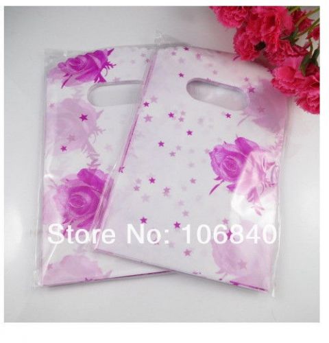 100Pcs 9*10cm rose pink flower pattern Pretty Plastic Jewelry Gift Bag Free Ship